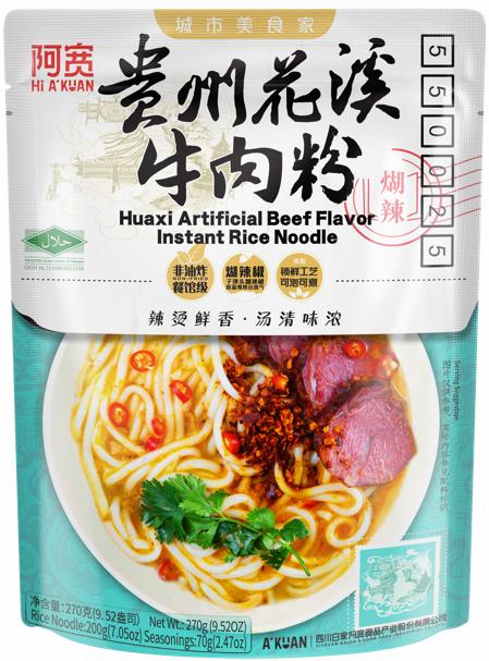 Huaxi Artiﬁcial Beef Flavor Wet Instant Rice Noodle<br> 270g*20bags